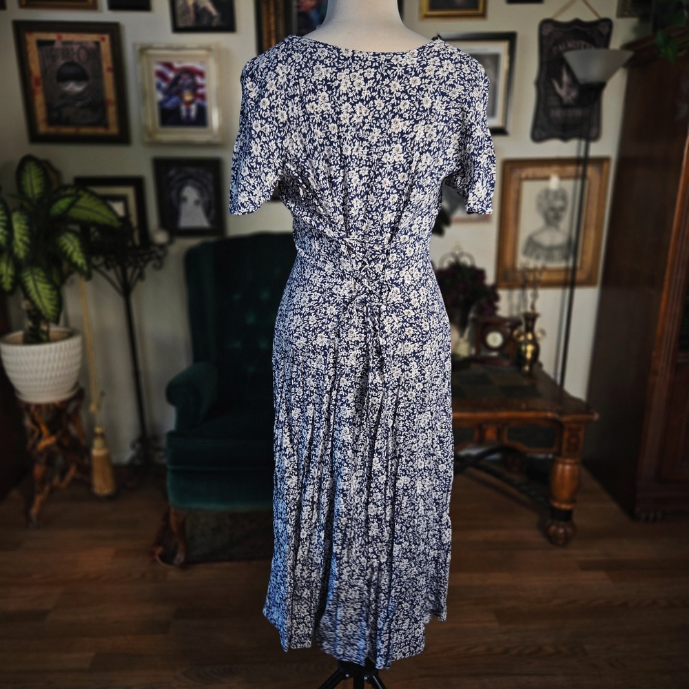 Caroline Wells Floral Dress Vintage 90s Rayon Button Front Corset Back Maxi S - Picture 4 of 7